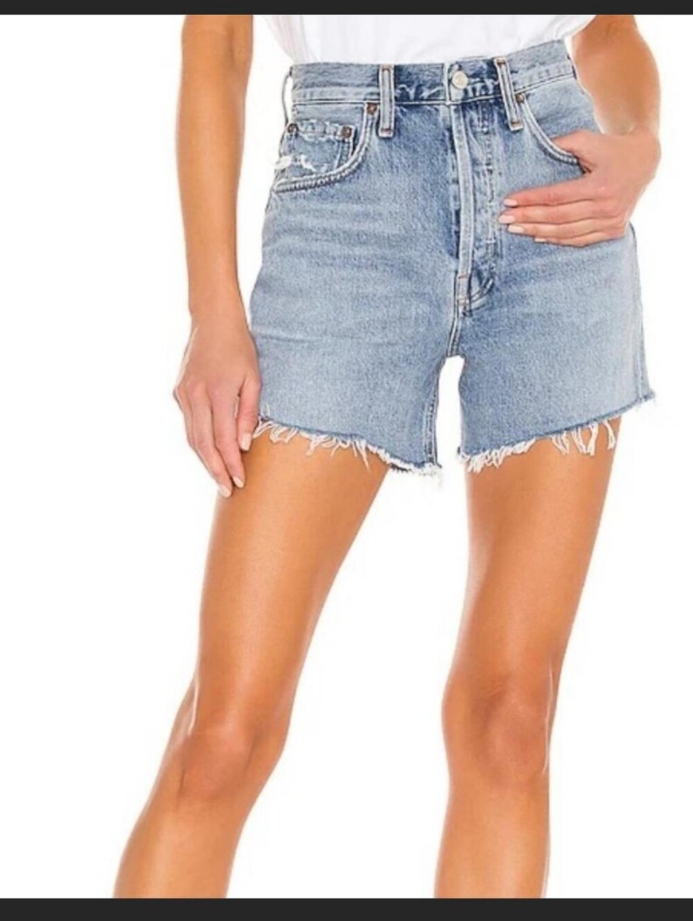 AGOLDE Cut Off Denim Shorts 4 Inch Inseam Size 24 High Waist Light Wash